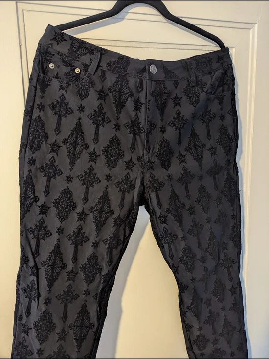 Killstar Black Velvet Cross Jacquard Pants - Picture 7 of 10